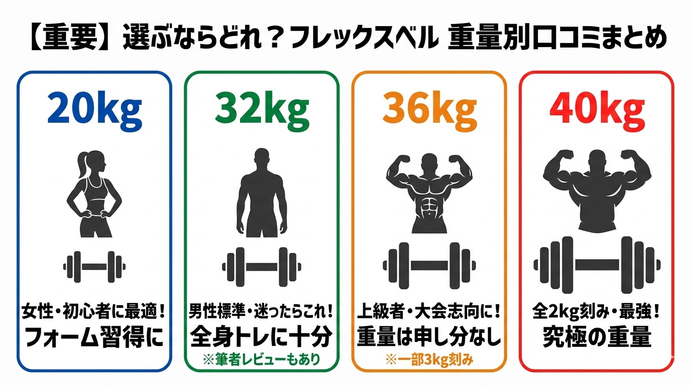 フレックスベルの各重量ごとの口コミ