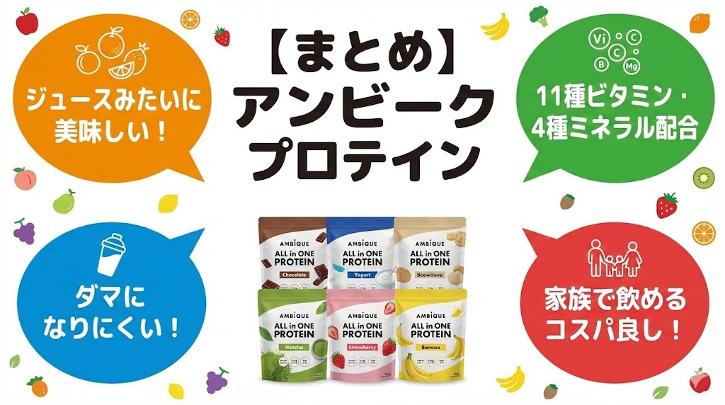 まとめ:アンビークオールインワンプロテインの口コミ・評判!まとめて必要な栄養素をとれるタイパ抜群のプロテイン
