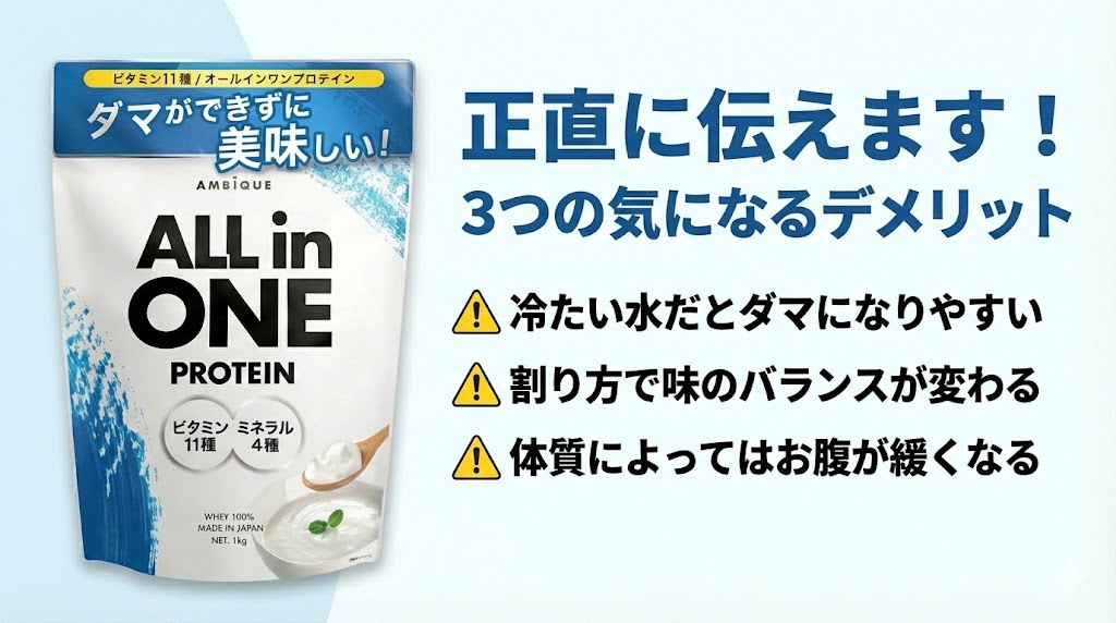 アンビークオールインワンプロテイン【ヨーグルト風味】の悪い口コミ・評判