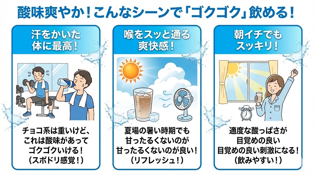 酸味が爽やかで運動後もゴクゴク飲める
