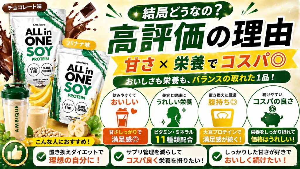 まとめ：アンビークソイプロテインの評価は？おいしさと栄養をバランスの取れるコスパの良い1品