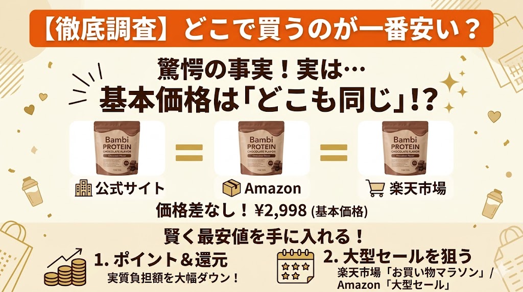 バンビウォータープロテインの最安値はどこ?お得な購入方法