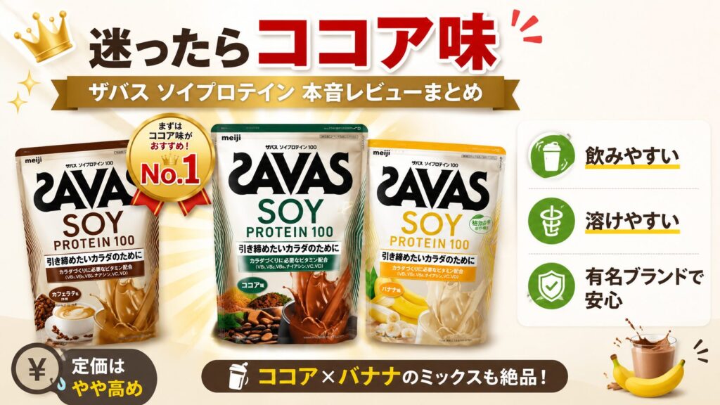 まとめ:ザバスソイプロテインをレビュー!ブランドの知名度の高さと味の安定感がウリの一品