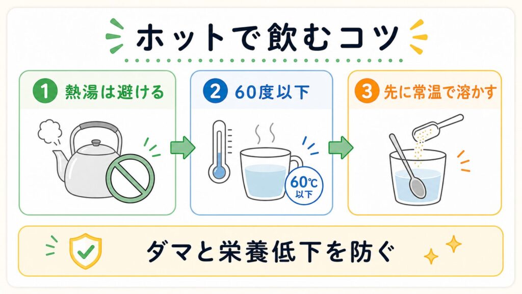 お湯で割ってもタンパク質など成分は壊れない？