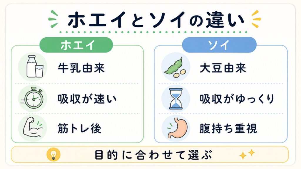 ホエイプロテイン（WPC等）とソイプロテインの違いは？