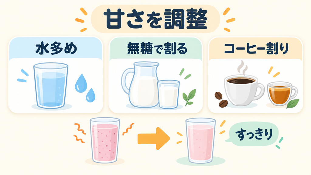 ベリー味など一部で人工甘味料の甘さが気になる