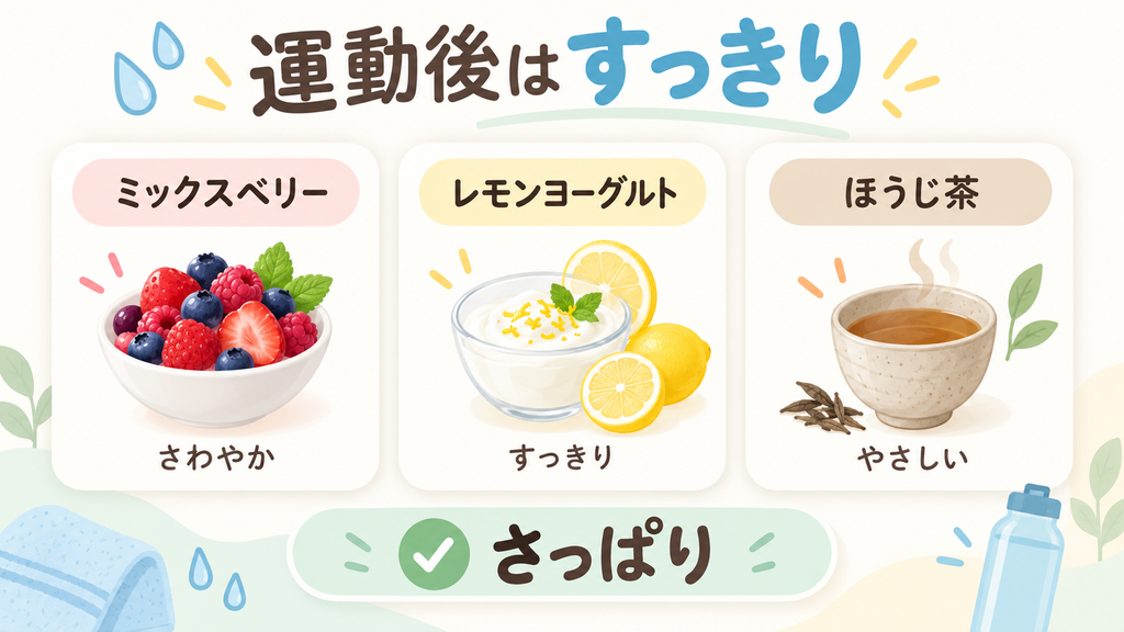 運動後にスッキリ飲みたいなら「ミックスベリー」「レモンヨーグルト」「ほうじ茶」